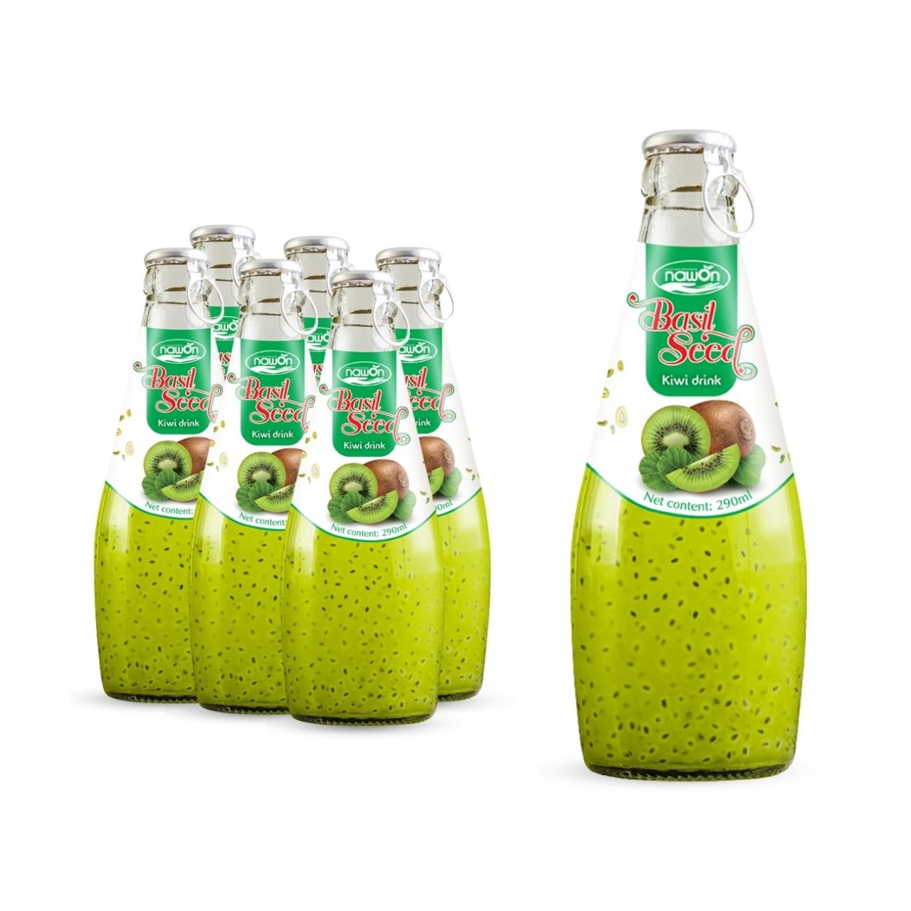 glass bottle 290 ml 9 81 fl oz refreshing basil seed drink with kiwi flavor (1)