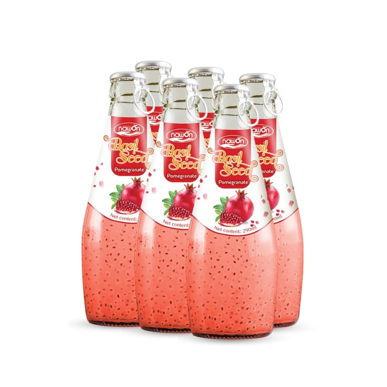 Glass bottle 290 ml 9 81 fl oz refreshing basil seed drink with pomegranate juice flavor (2)