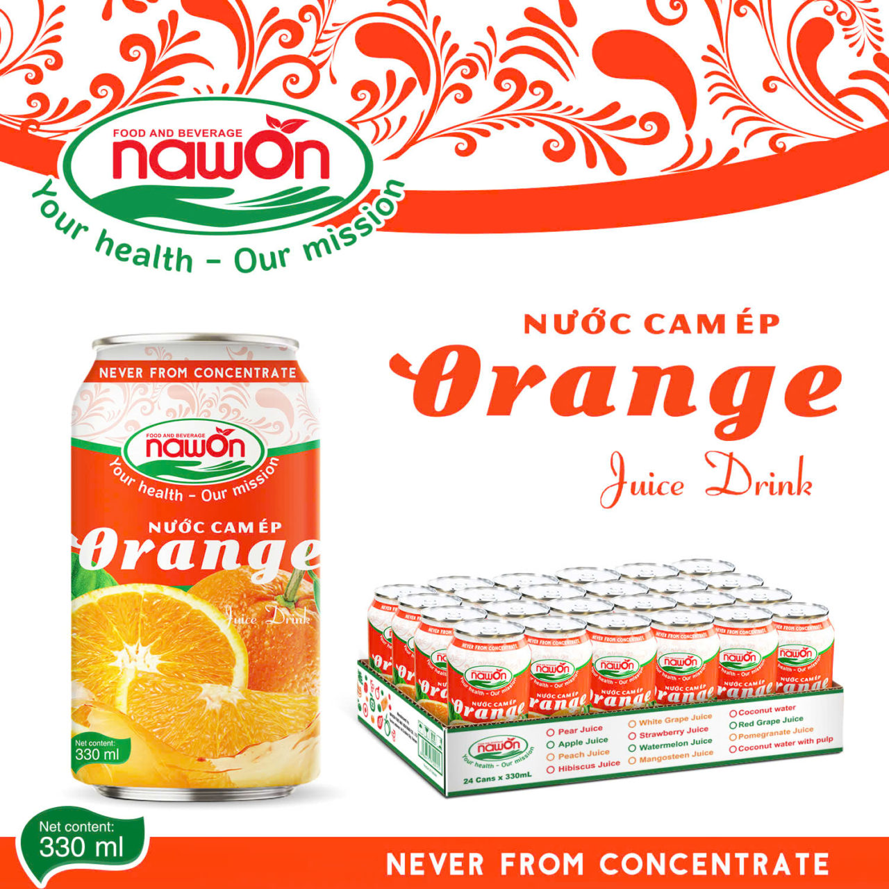 orange juice drink with original flavor can 330ml