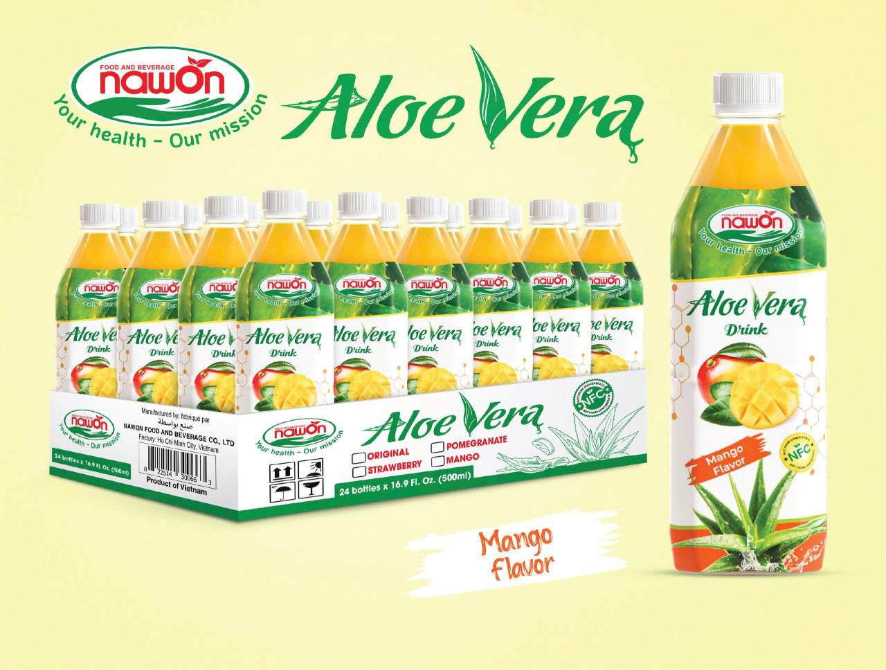 Bottle nfc aloe vera drink with mango flavor