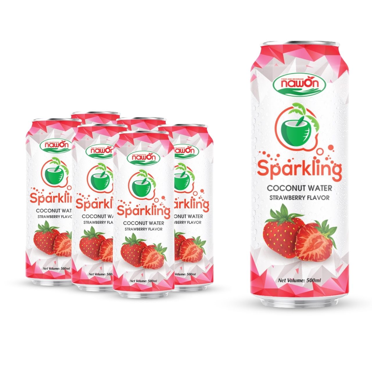 Can 500 ml 16 9 fl oz sparkling coconut water with strawberry flavor