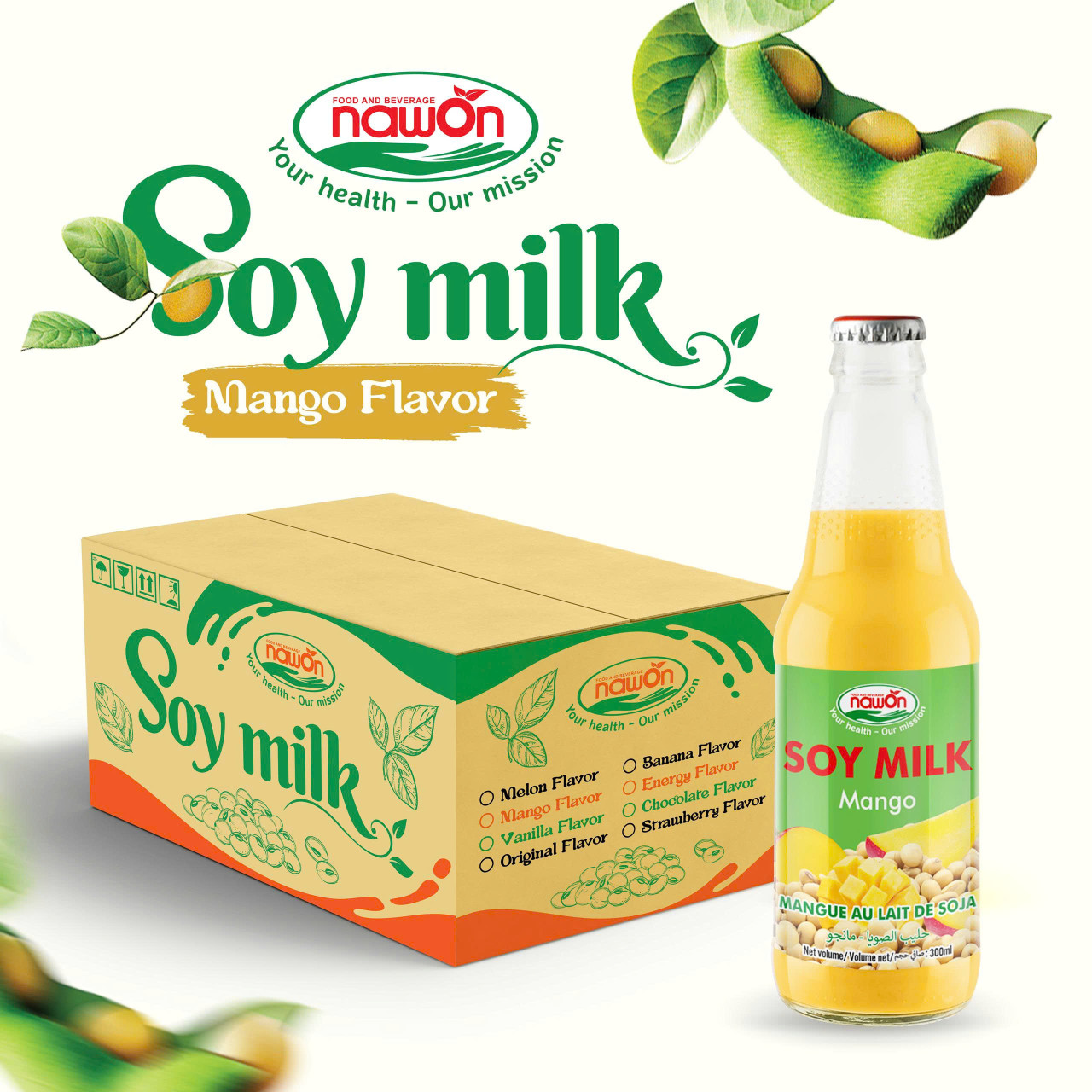 300ml soy milk mango glass bottle