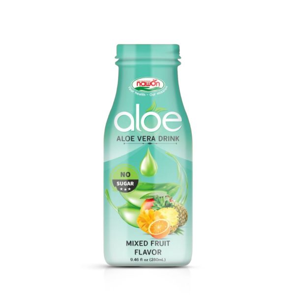 Glass bottle 280ml aloe vera drink no sugar mixed fruit juice