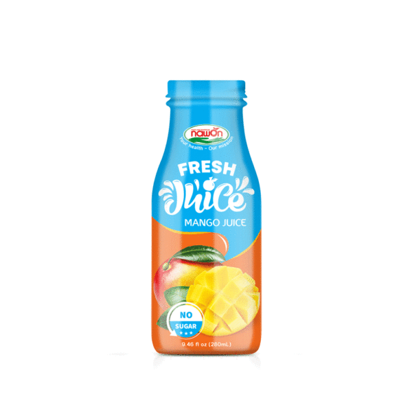 Glass bottle 280ml fresh mango juice no sugar added