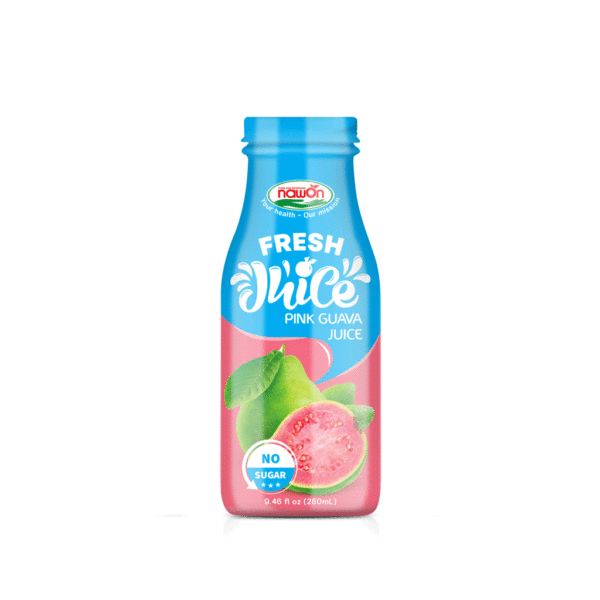 Glass bottle 280ml fresh pink guava juice no sugar added