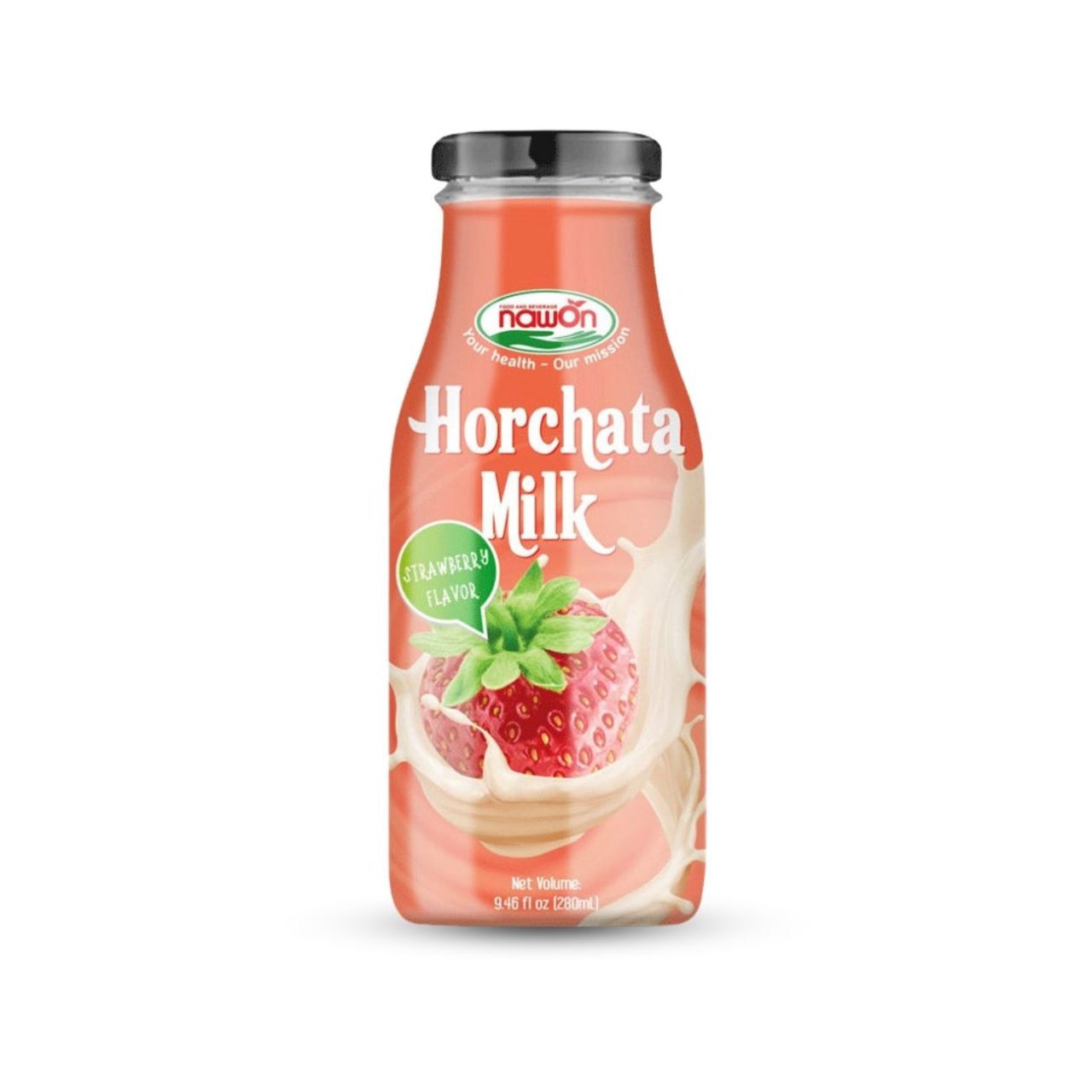 Glass bottle 280 ml 9 5 fl oz creamy horchata milk with strawberry flavor (3)