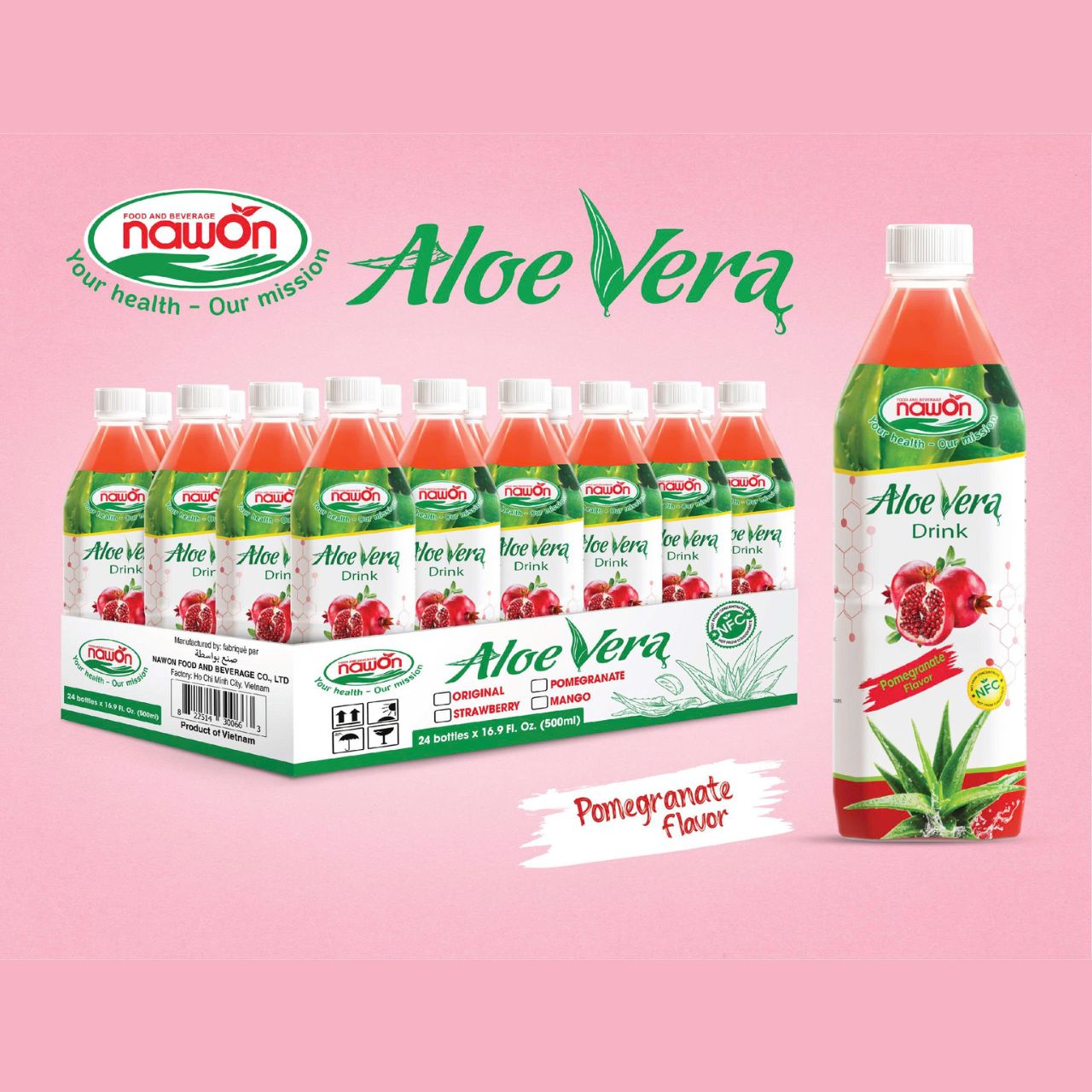 bottle nfc aloe vera drink with pomegranate flavor 500ml packing 24 bottles carton