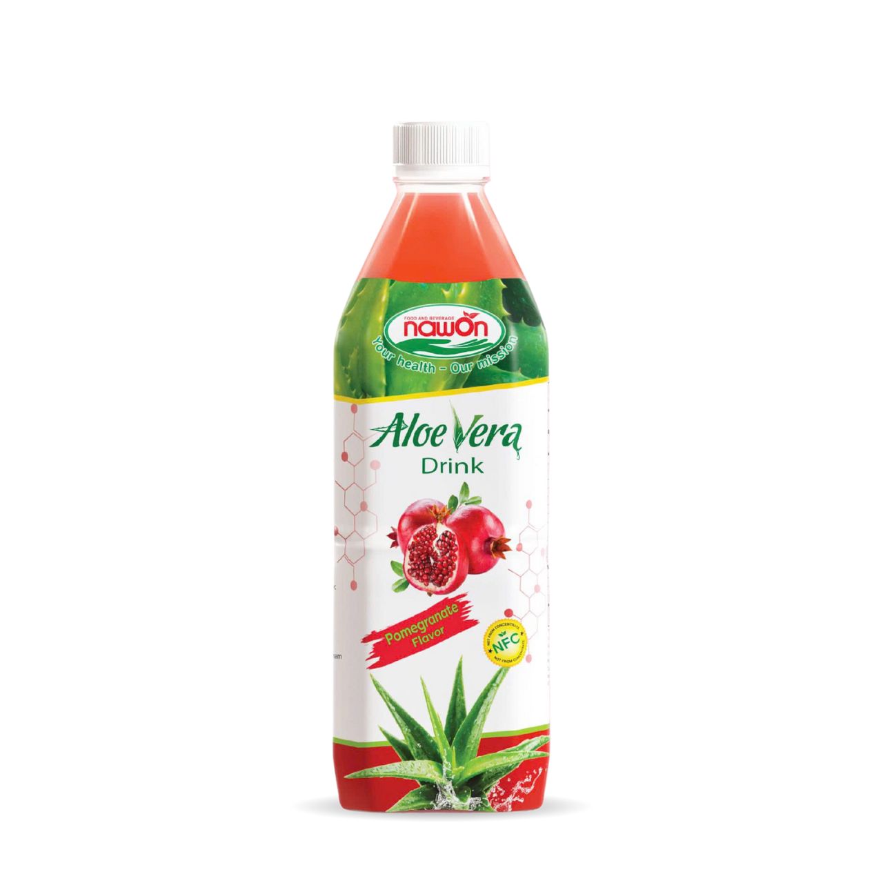Bottle nfc aloe vera drink with pomegranate flavor 500ml packing 24 bottles carton