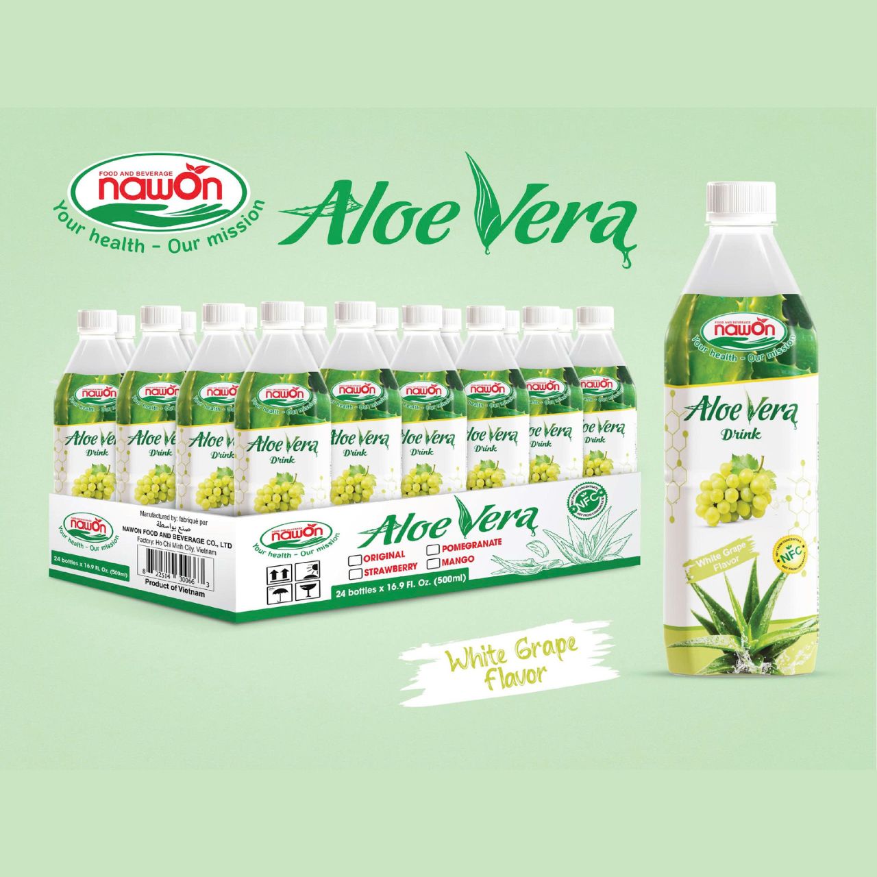 bottle nfc aloe vera drink with white grape flavor 500ml packing 24 bottles carton