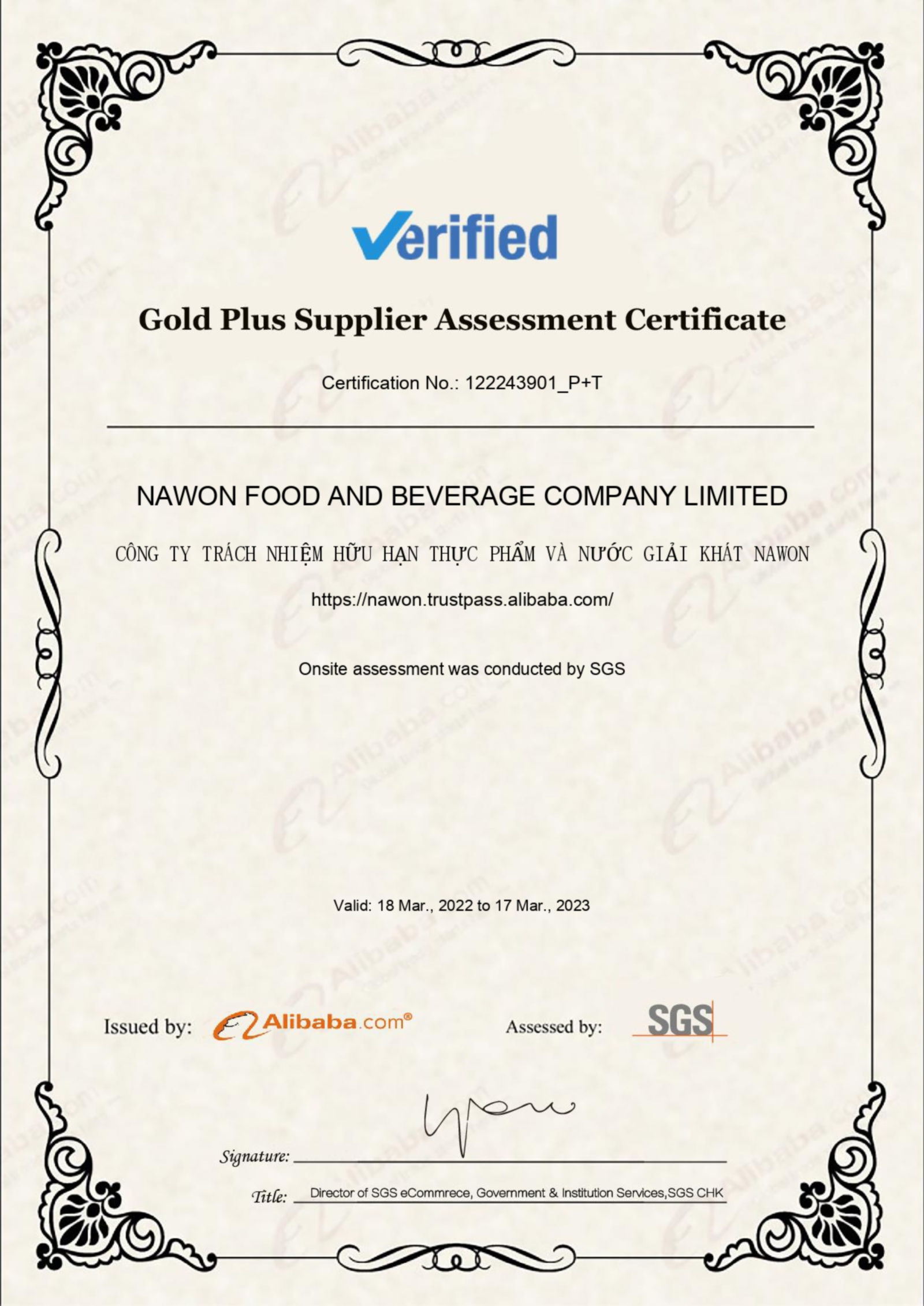 Nawon verified supplier by sgs group by alibaba platform
