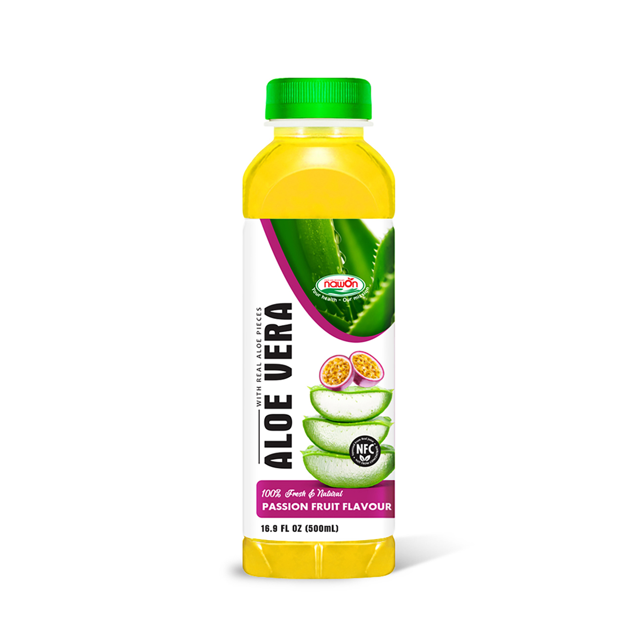 Refreshing bottle 500 ml 16 9 fl oz NFC aloe vera drink with passion fruit flavor | Nawon