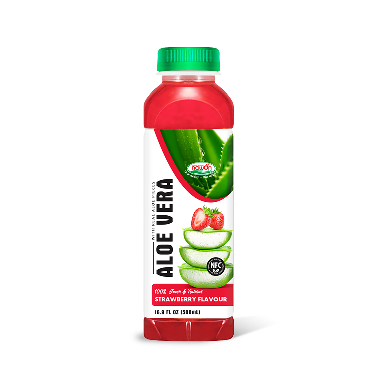 Refreshing bottle 500 ml 16 9 fl oz NFC aloe vera drink with strawberry flavor | Nawon