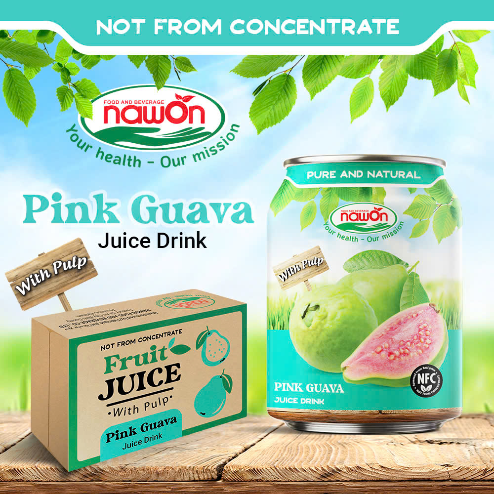 Can 250ml nawon natural pink guava juice drink