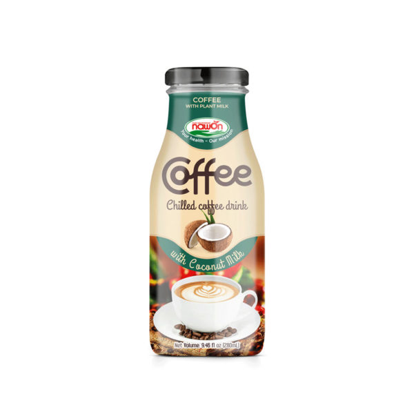 Glass bottle 280ml chilled coffee drink with coconut milk