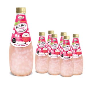 290ml nawon nata de coco juice drink in glass bottle lychee juice