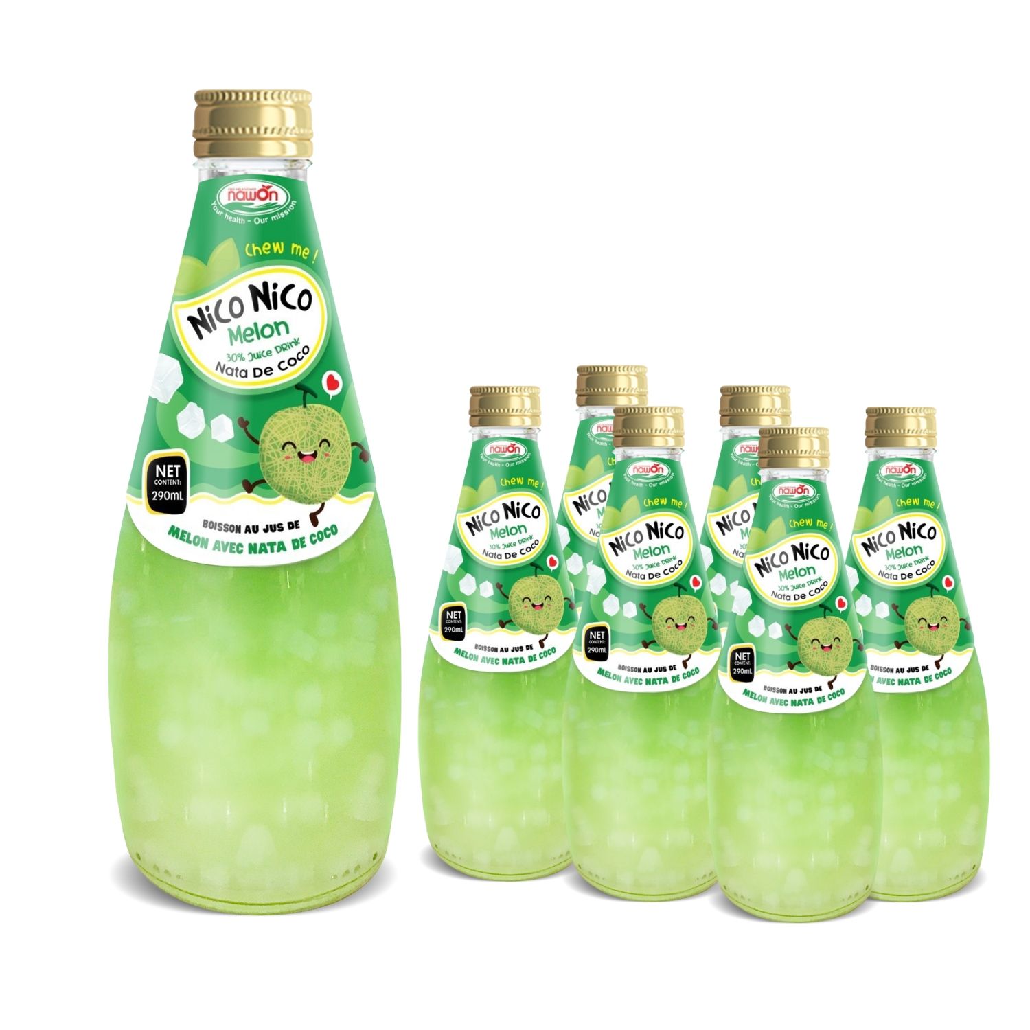 290ml nawon nata de coco juice drink in glass bottle melon juice