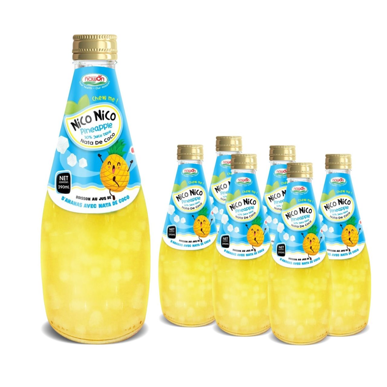 290ml nawon nata de coco juice drink in glass bottle pineapple juice