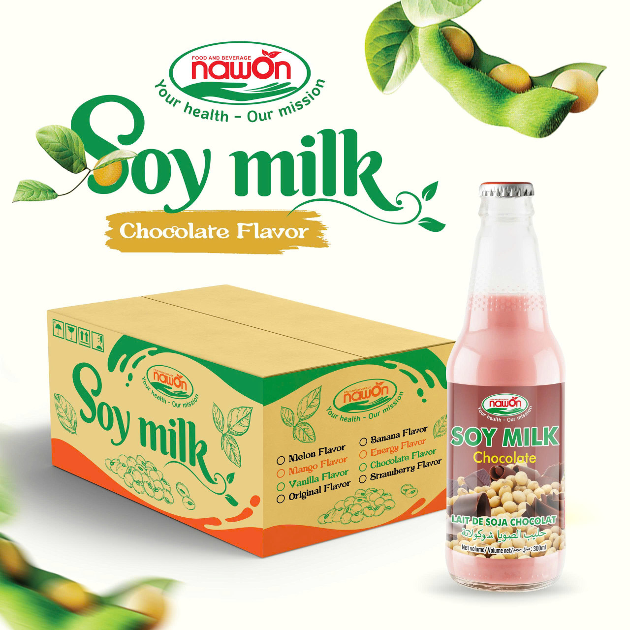 glass bottle 300ml nawon soya milk chocolate