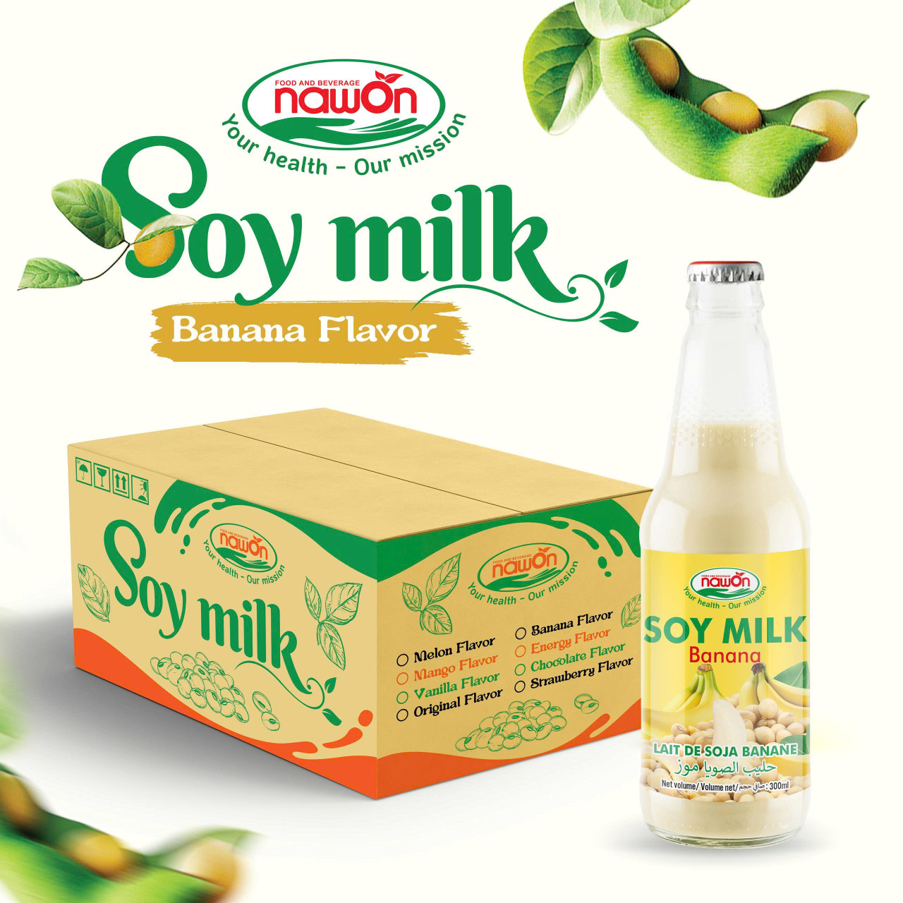 glass bottle 300ml nawon soya milk in glass bottle banana