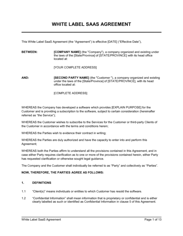 Free Sample White Label Agreement template