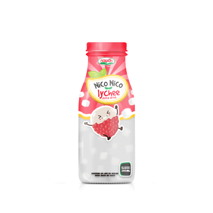 Glass bottle 280ml lychee juice with nata de coco