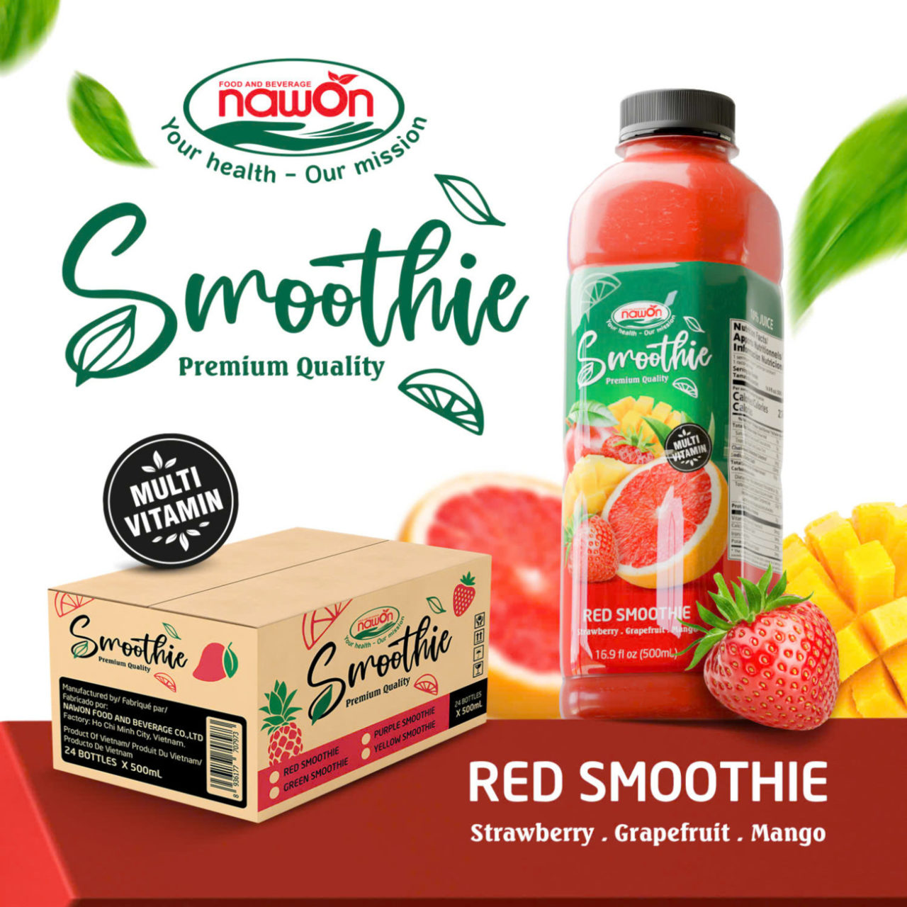 Pet bottle 500 ml 16 9 fl oz red smoothie drink with strawberry mango and grapefruit (2)