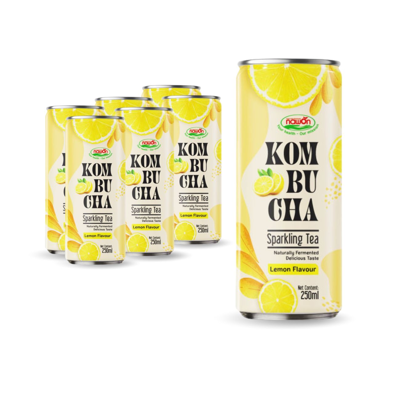 nawon kombucha sparkling tea lemon flavour can 250ml