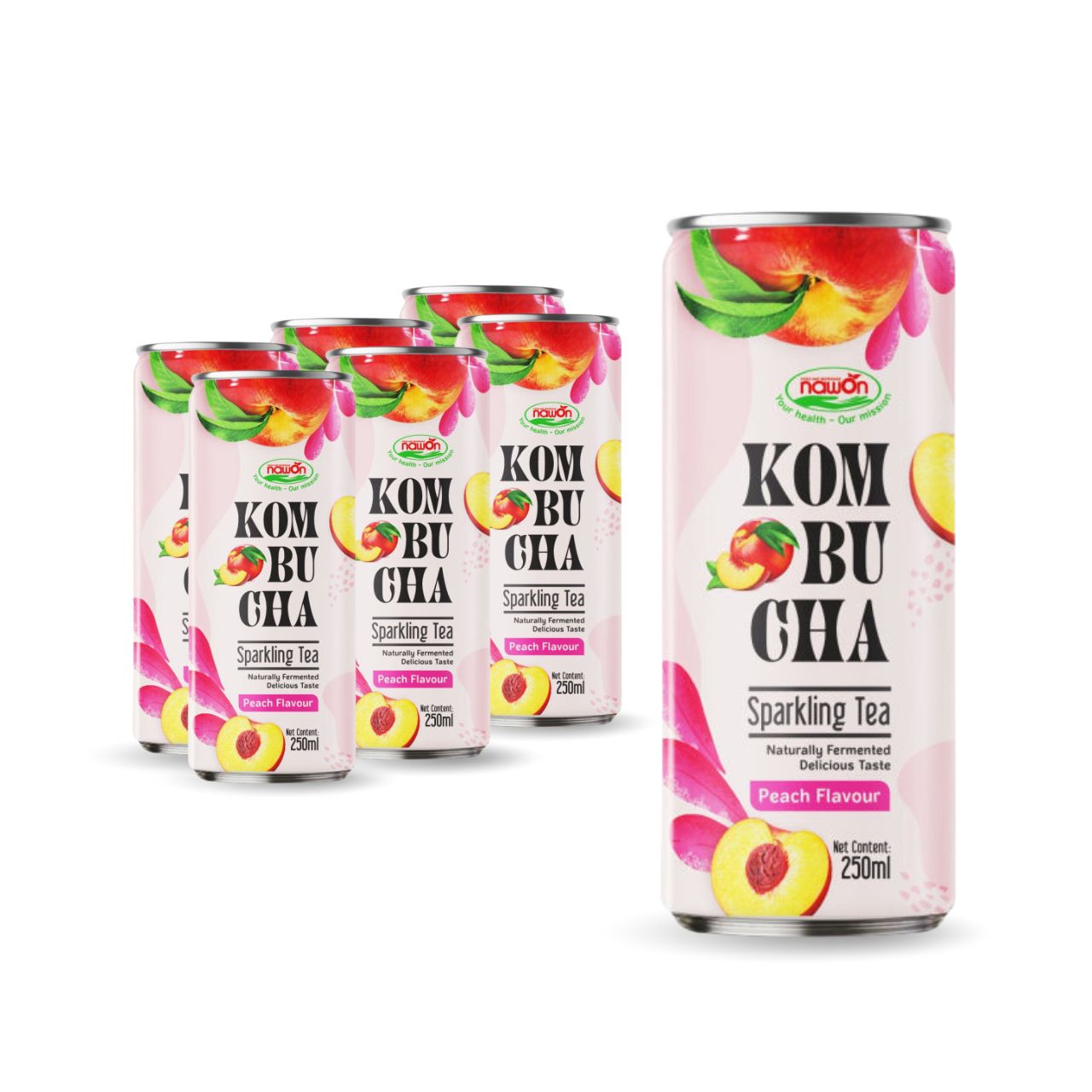 nawon kombucha sparkling tea peach flavour can 250ml 2