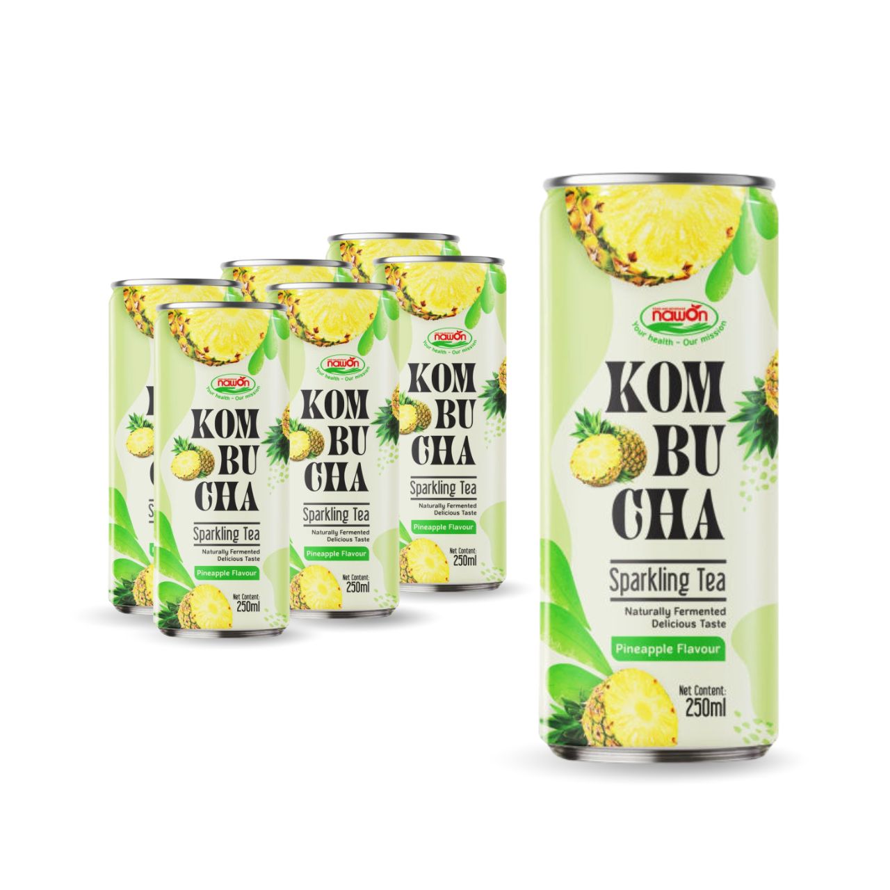 nawon kombucha sparkling tea pineapple flavour can 250ml