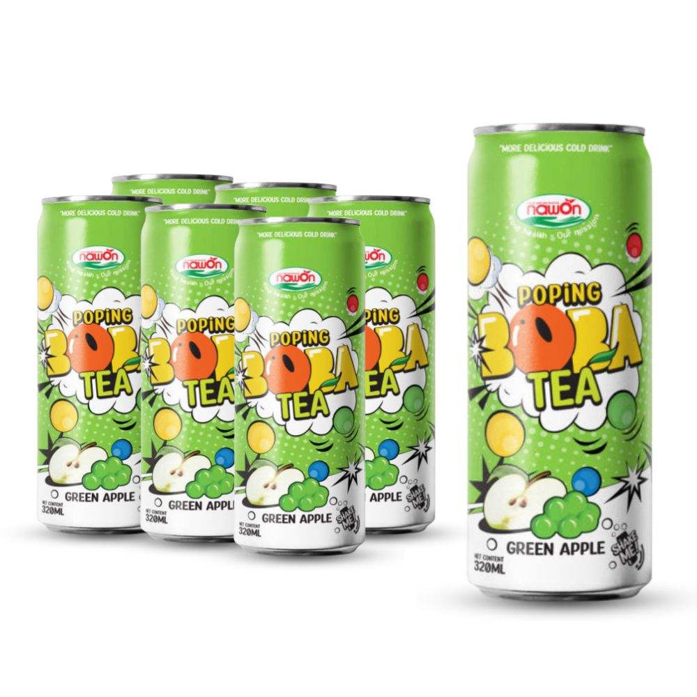 nawon poping boba tea with green apple flavour can 320ml