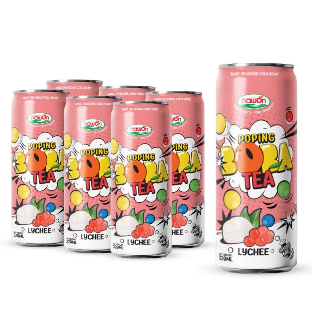 nawon poping boba tea with lychee flavour can 320ml