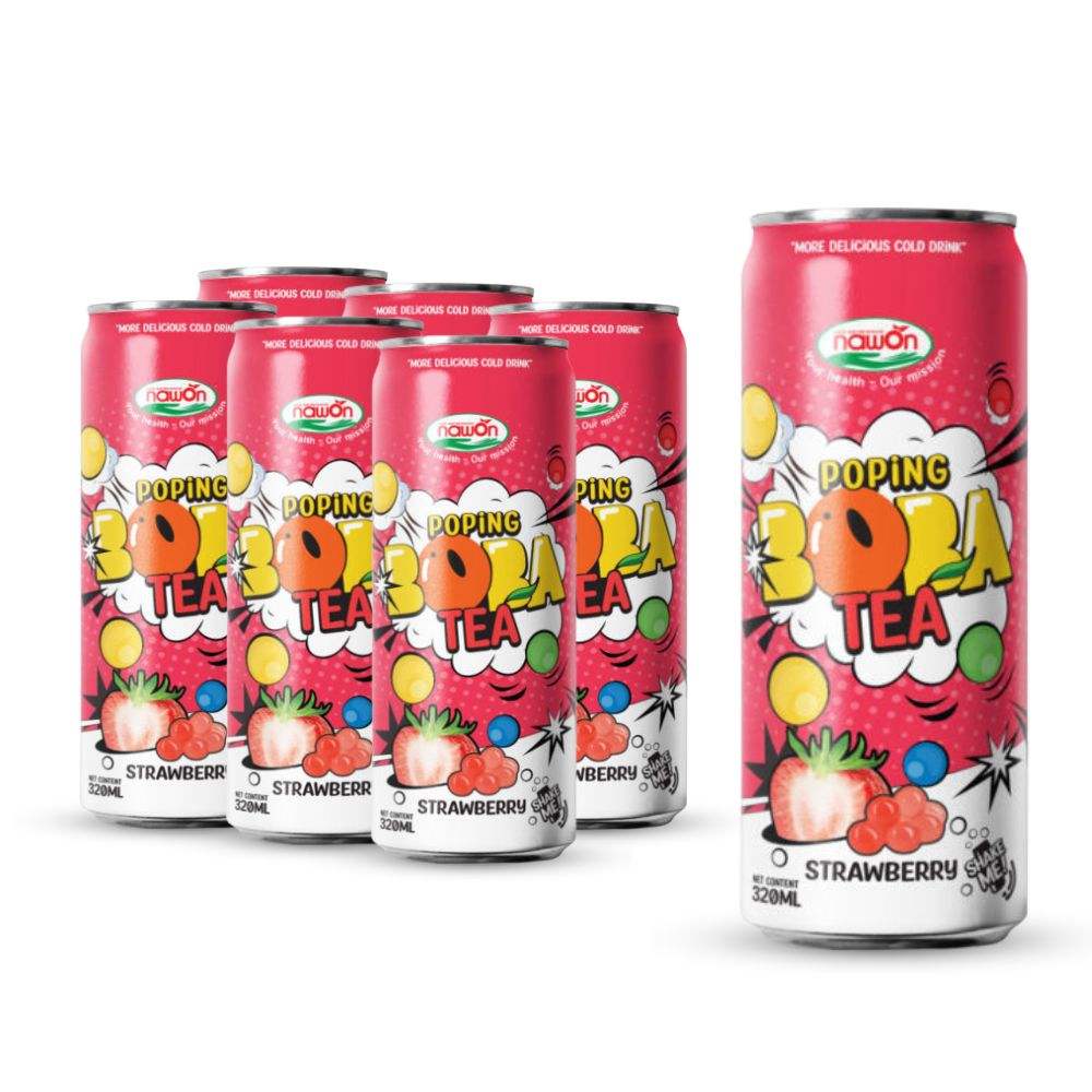nawon poping boba tea with strawberry flavour can 320ml