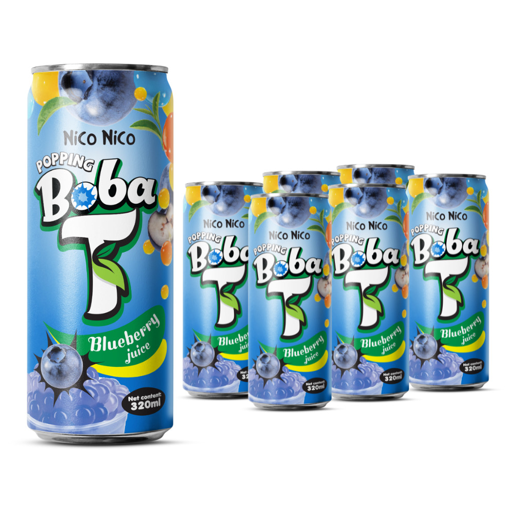 popping boba tea with blueberry juice can 320ml
