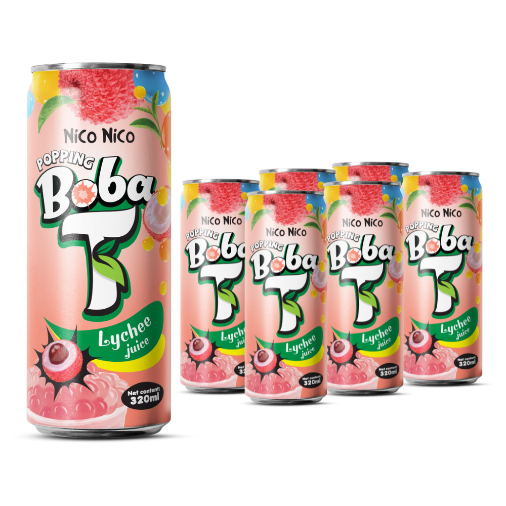 popping boba tea with lychee juice can 320ml