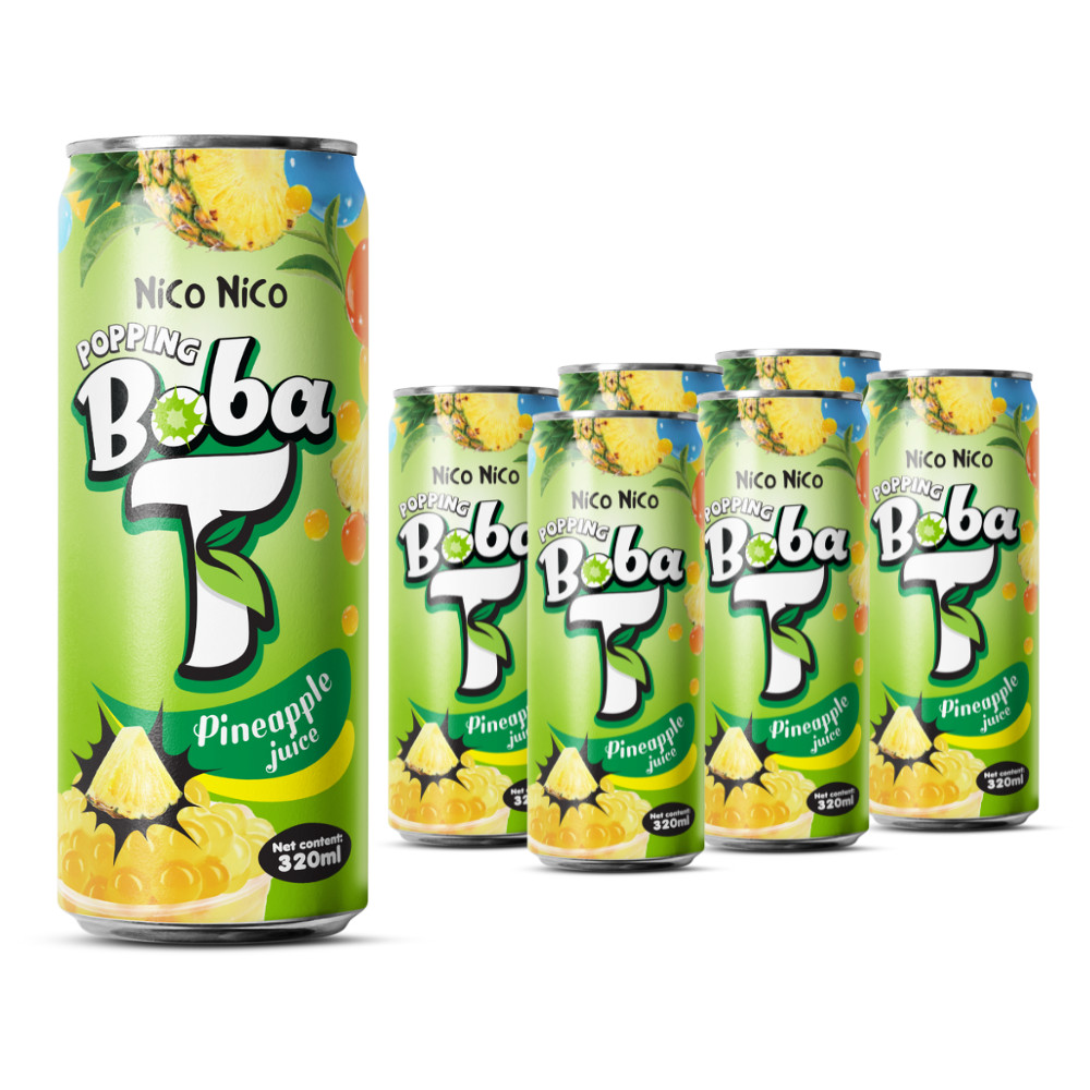 popping boba tea with pineapple juice can 320ml