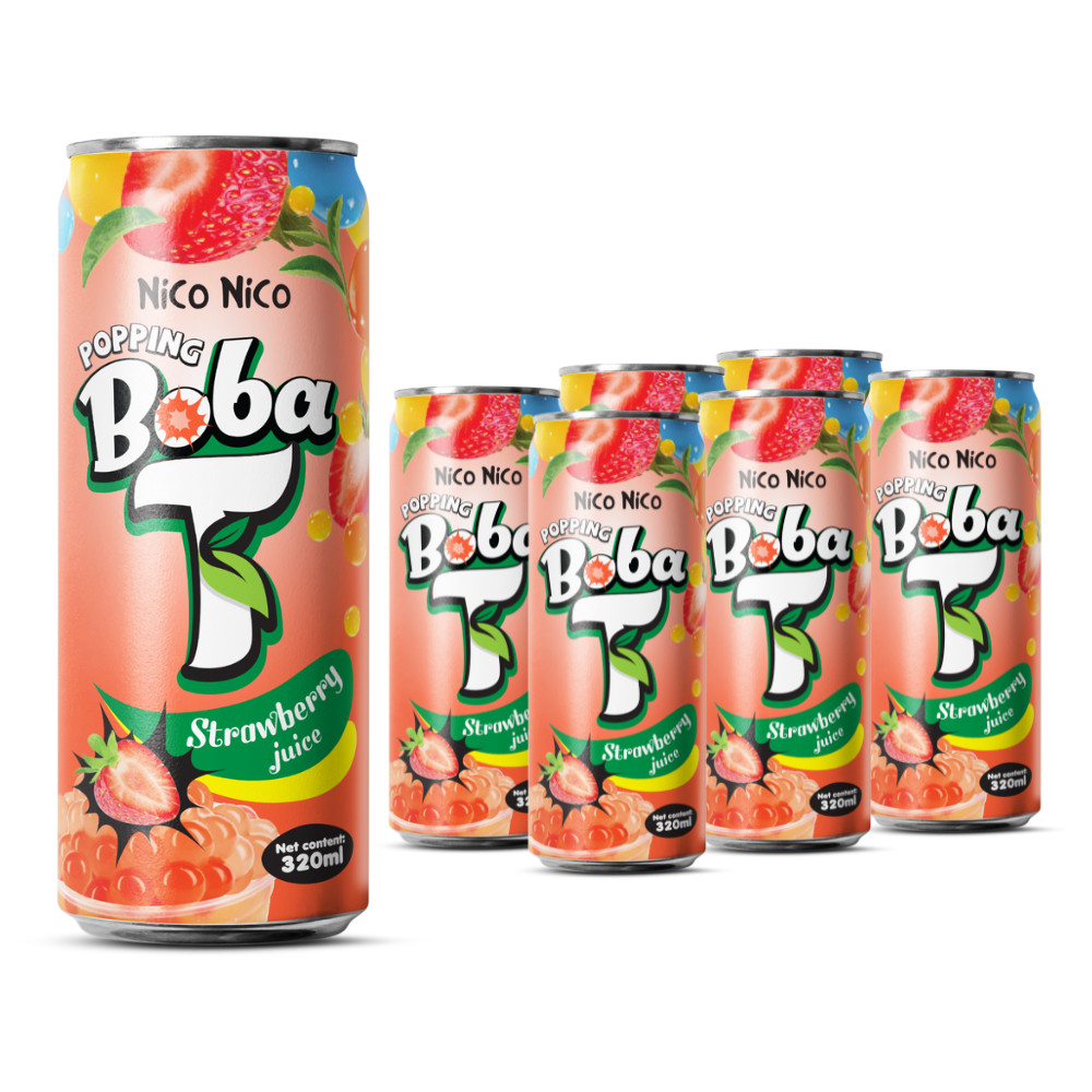 popping boba tea with strawberry juice can 320ml