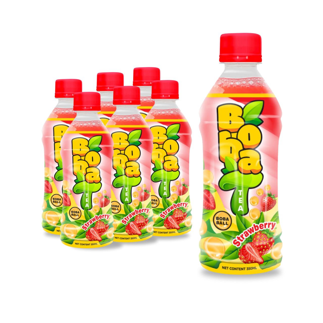 popping boba tea with strawberry juice flavor bottle 350ml 2