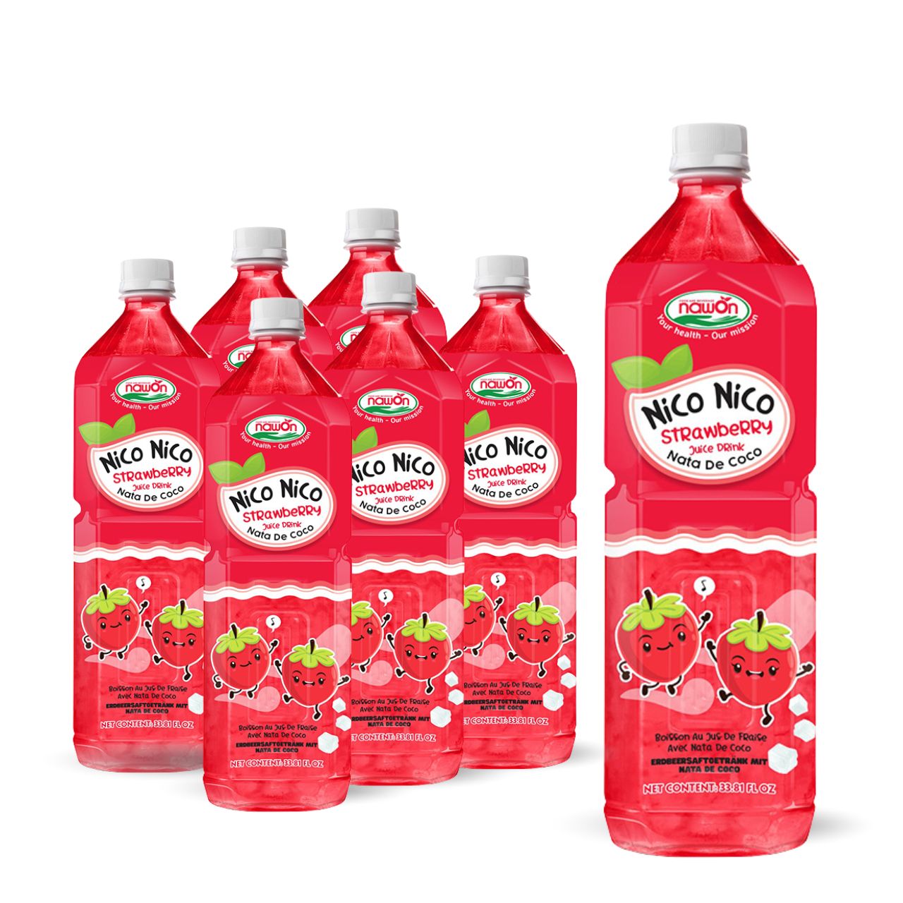 strawberry water with nata de coco bottle 1000ml
