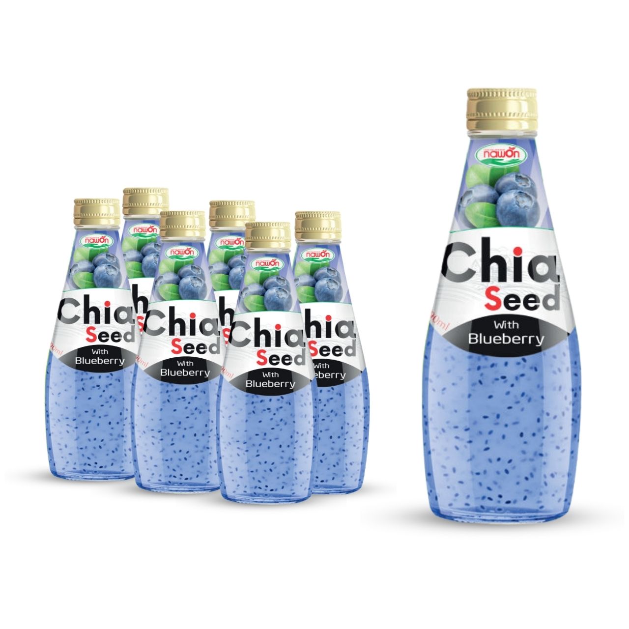 Glass bottle 290ml 9 81 fl oz chia seed drink with blueberry flavor