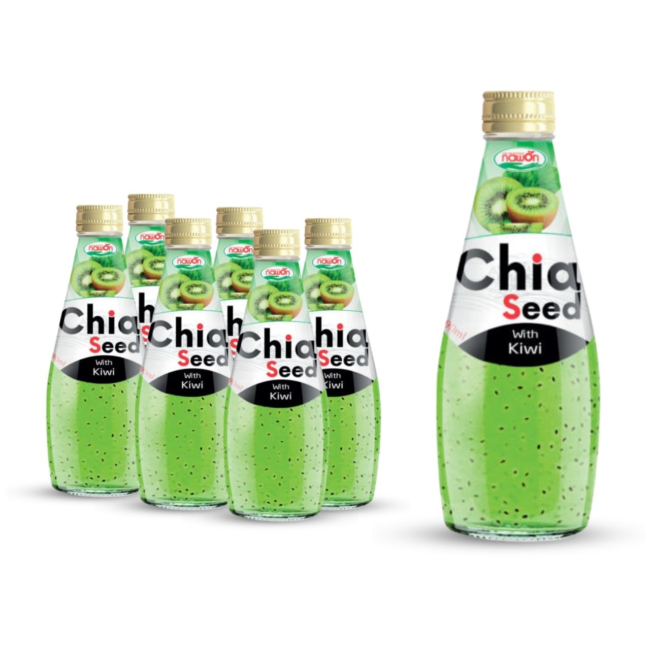 Glass bottle 290ml 9 81 fl oz chia seed drink with kiwi flavor