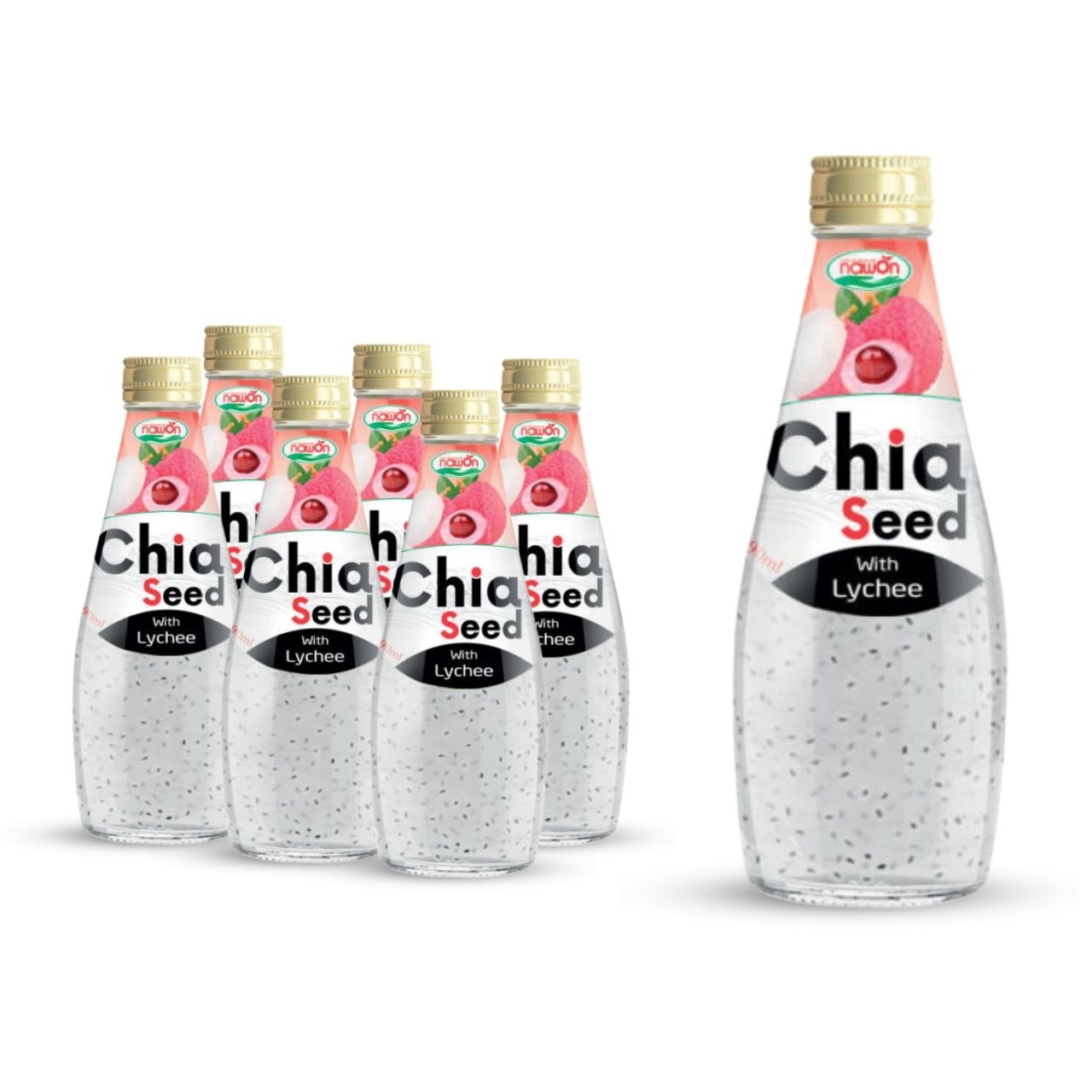 Glass bottle 290ml 9 81 fl oz chia seed drink with lychee flavor