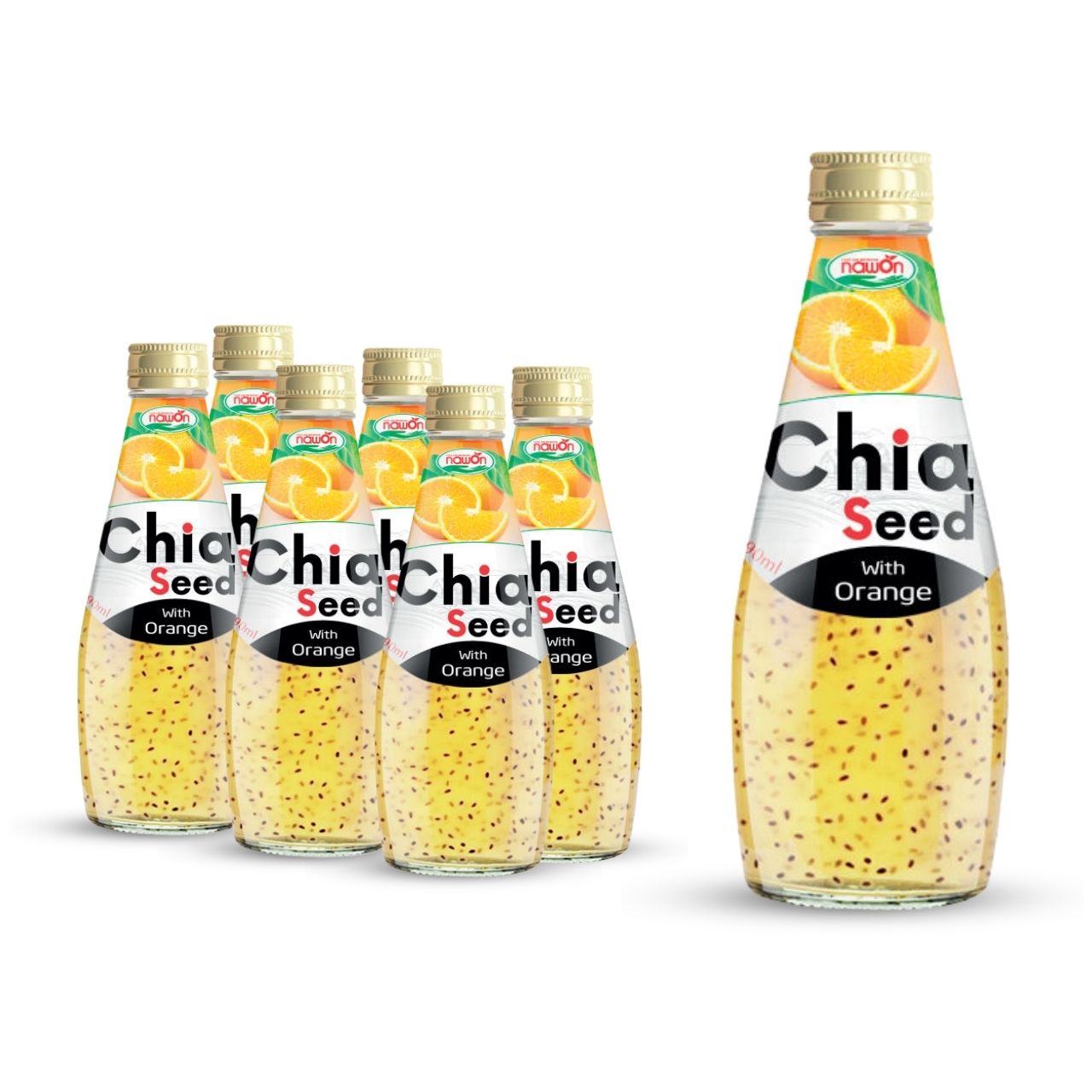 Glass bottle 290ml 9 81 fl oz chia seed drink with orange flavor