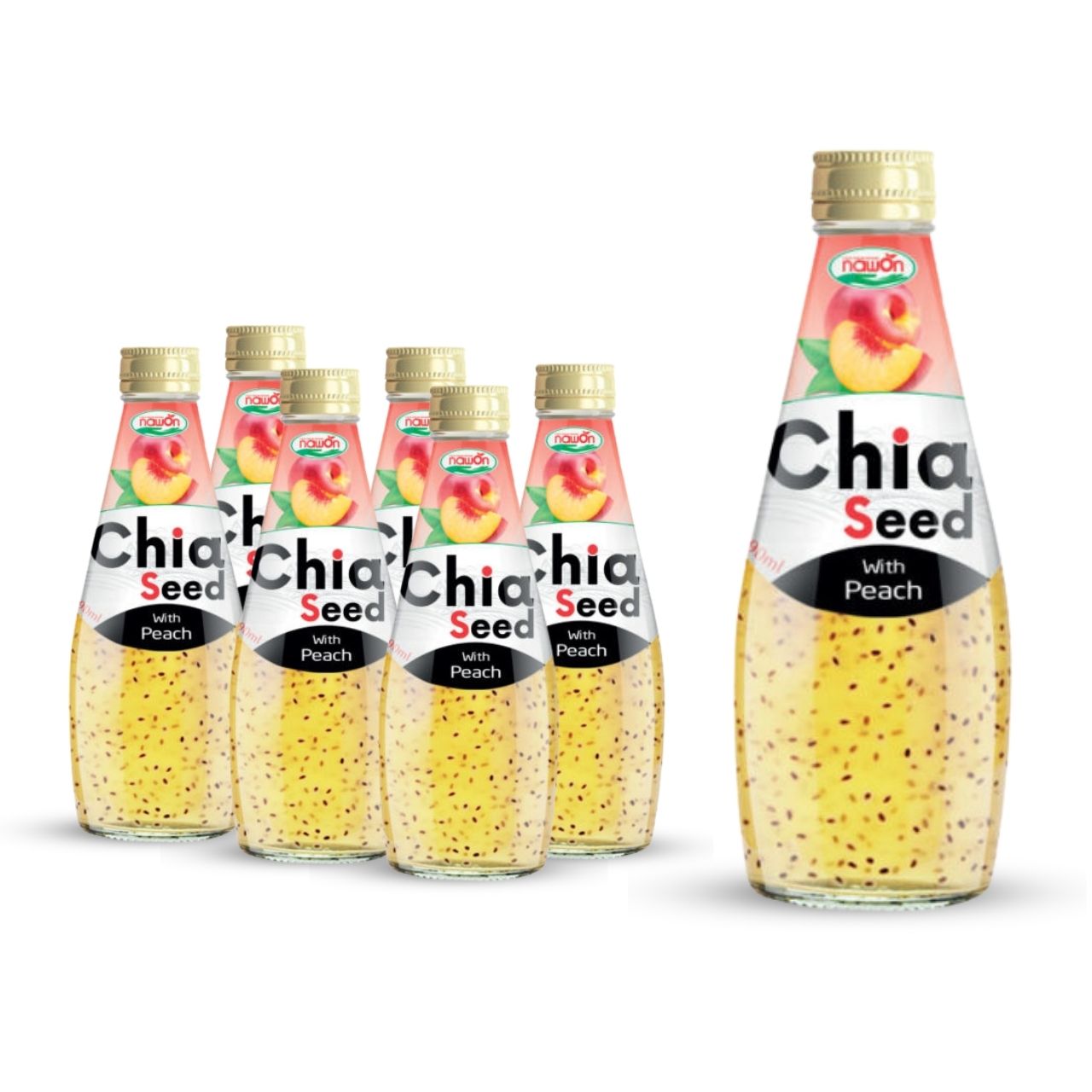 Glass bottle 290ml 9 81 fl oz chia seed drink with peach flavor