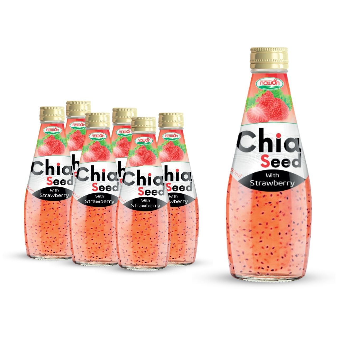 Glass bottle 290ml 9 81 fl oz chia seed drink with strawberry flavor