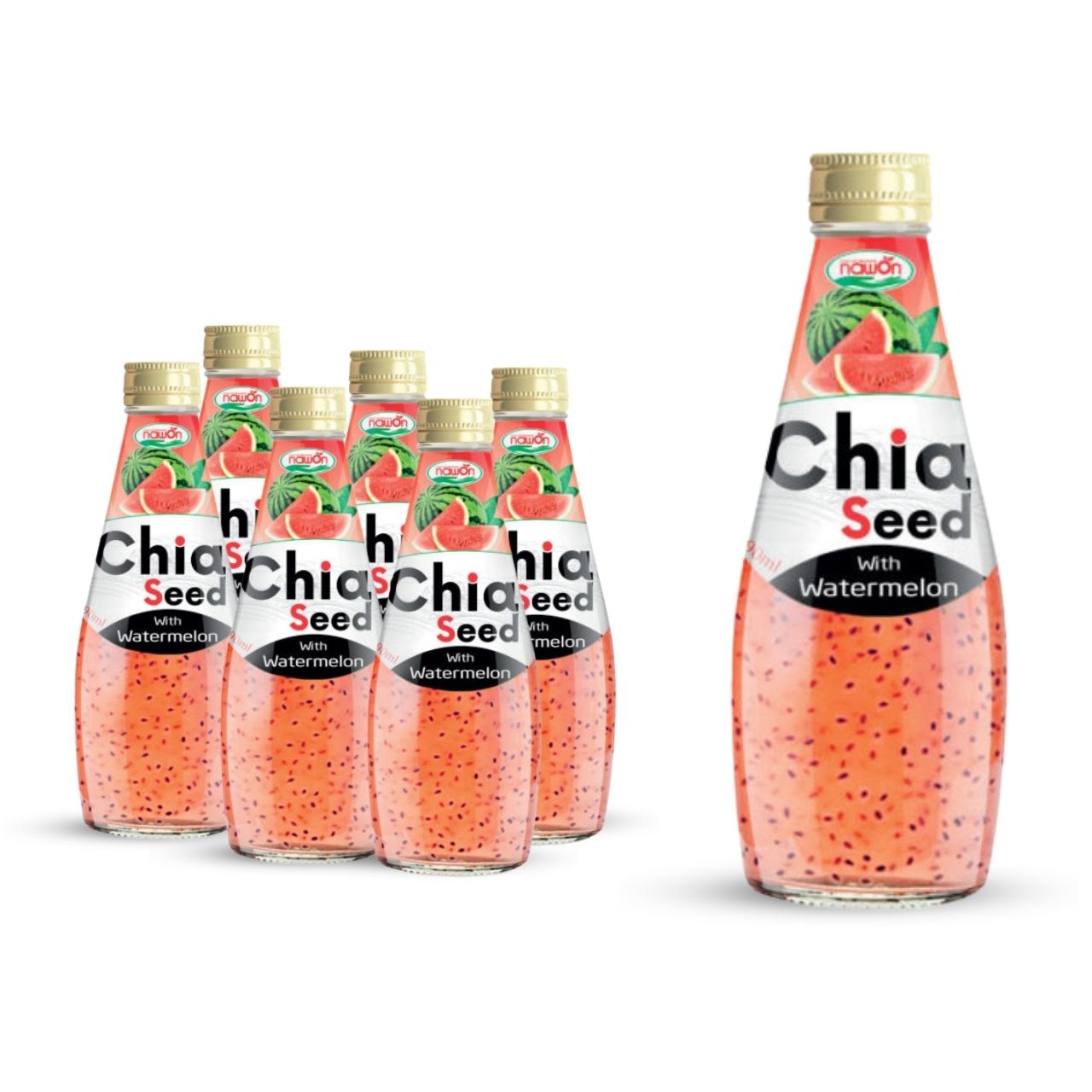 Glass bottle 290ml 9 81 fl oz chia seed drink with watermelon flavor