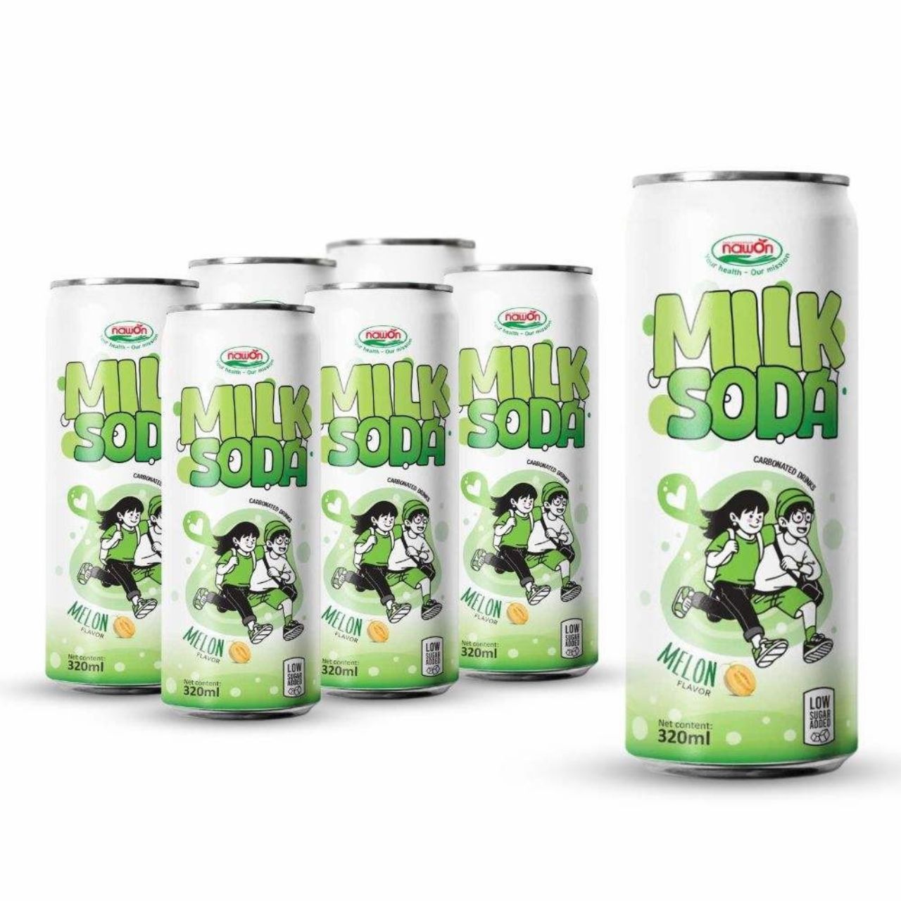 milk soda with melon flavor low sugar added can 320ml