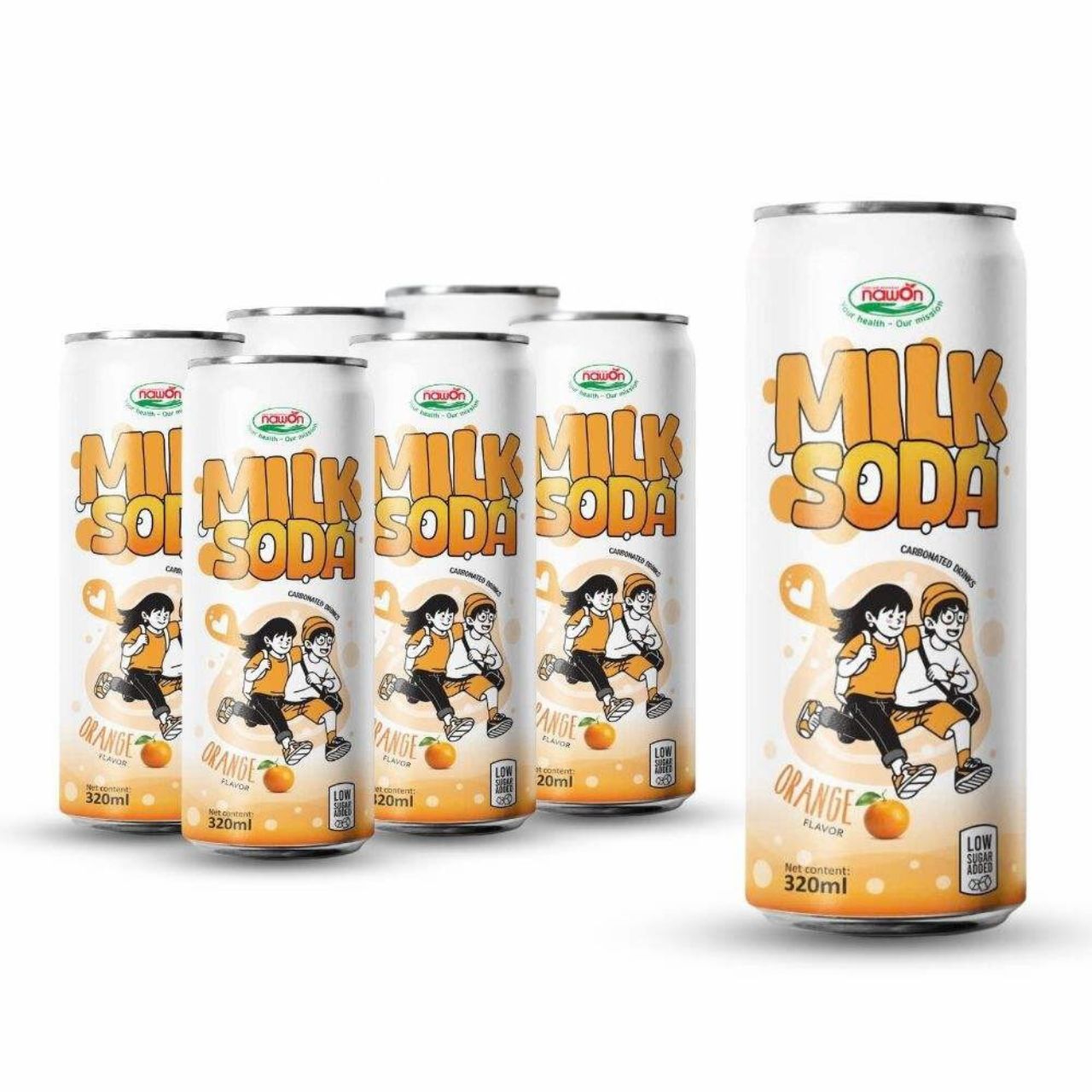milk soda with orange flavor low sugar added can 320ml