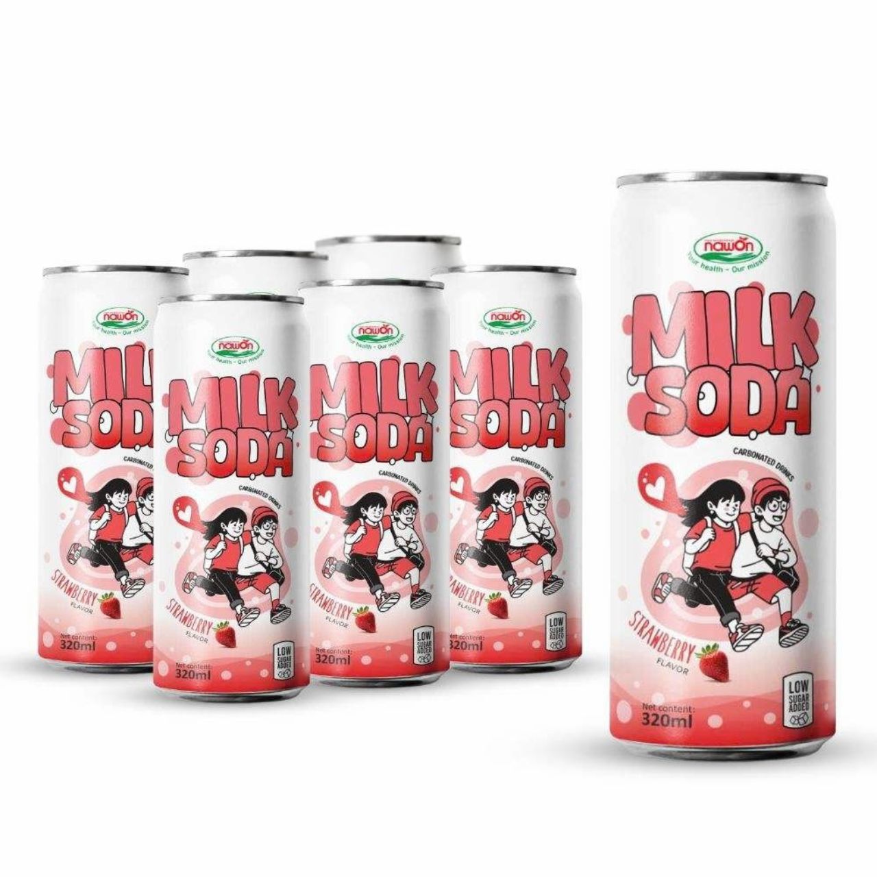 milk soda with strawberry flavor low sugar added can 320ml