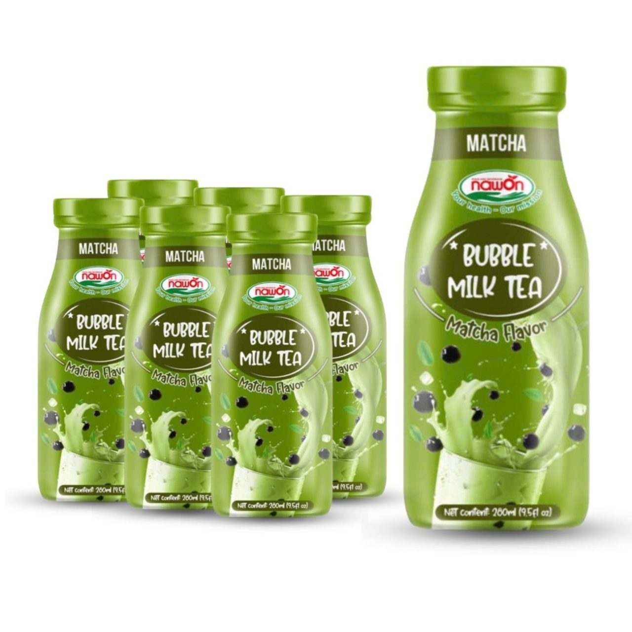 Glass bottle 280 ml 9 5 fl oz bubble milk tea with matcha taste (1)