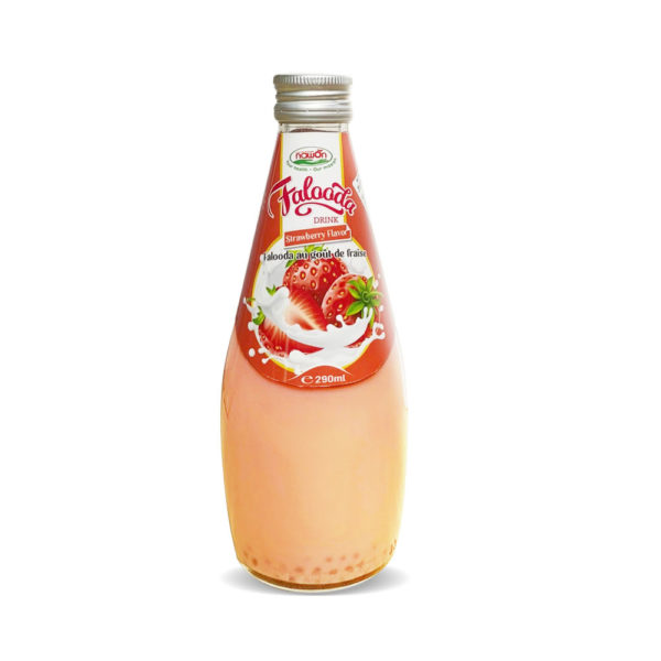 Natural falooda drink with strawberry flavor glass bottle 290ml